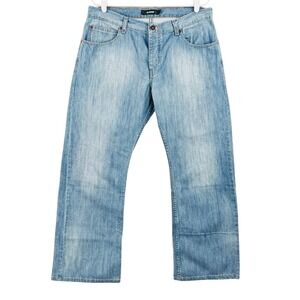 BLEND Men's Blue Cotton Denim Jeans Sz 36x29 Straight Wide Leg Mid Rise Buttons